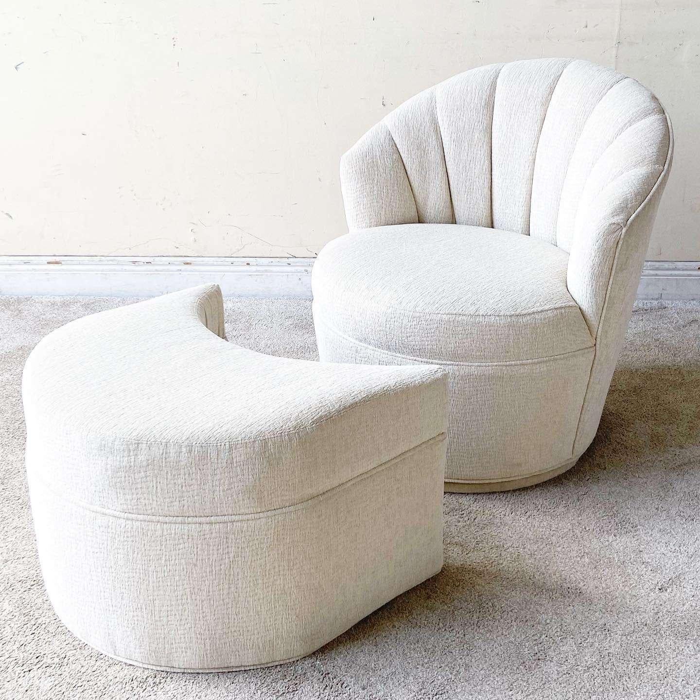 Postmodern White Clam Shell Back Swivel Chair With Nesting Foot Rest 1