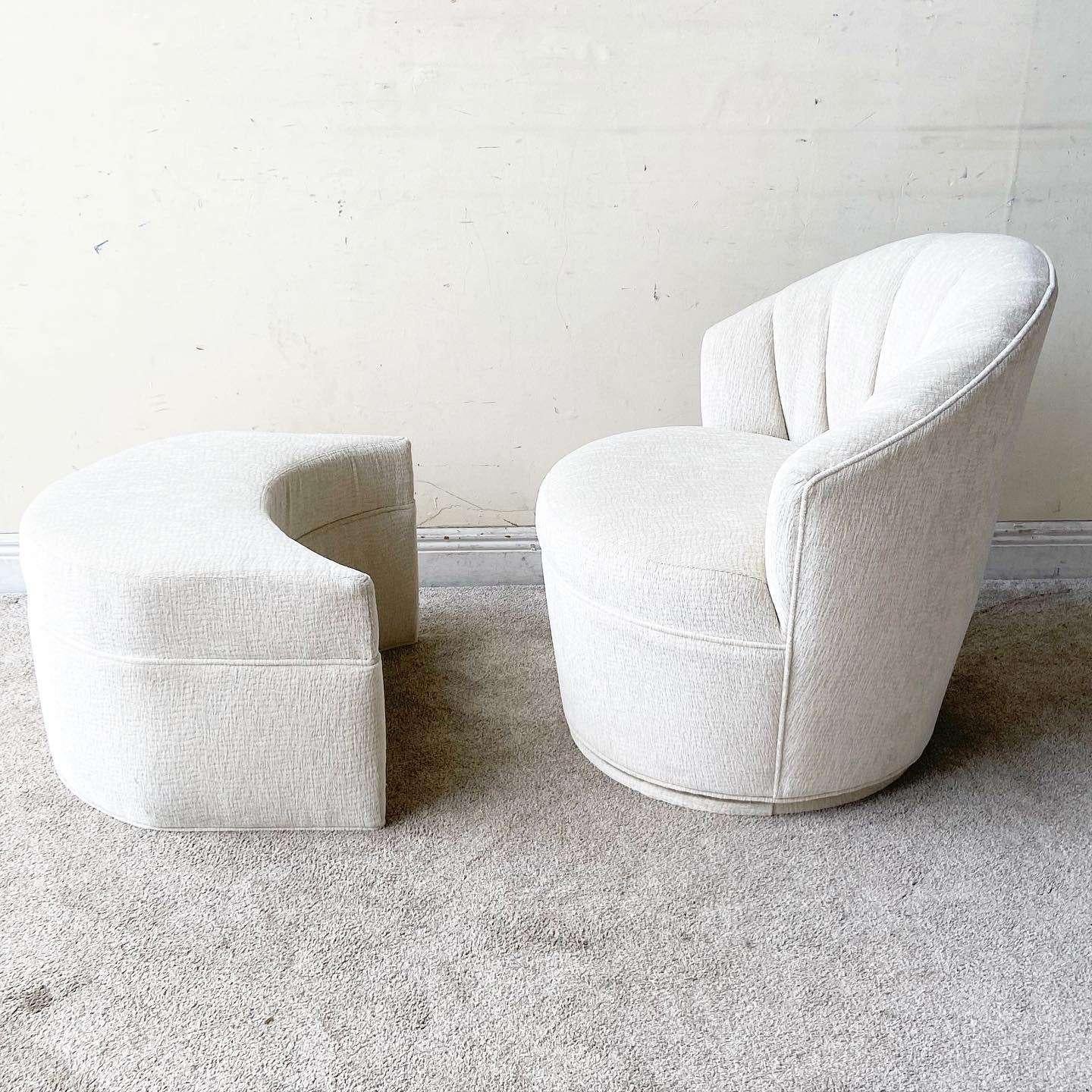Postmodern White Clam Shell Back Swivel Chair With Nesting Foot Rest 2