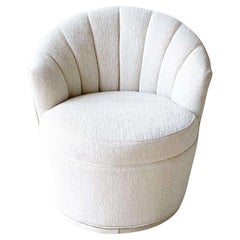 Postmodern White Clam Shell Back Swivel Chair With Nesting Foot Rest