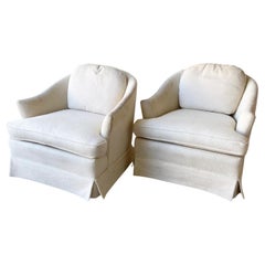 Postmodern White Fabric Lounge Chairs, Pair