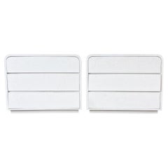 Vintage Postmodern White Faux Leather Laminate Waterfall Chest of Drawers, Set of 2