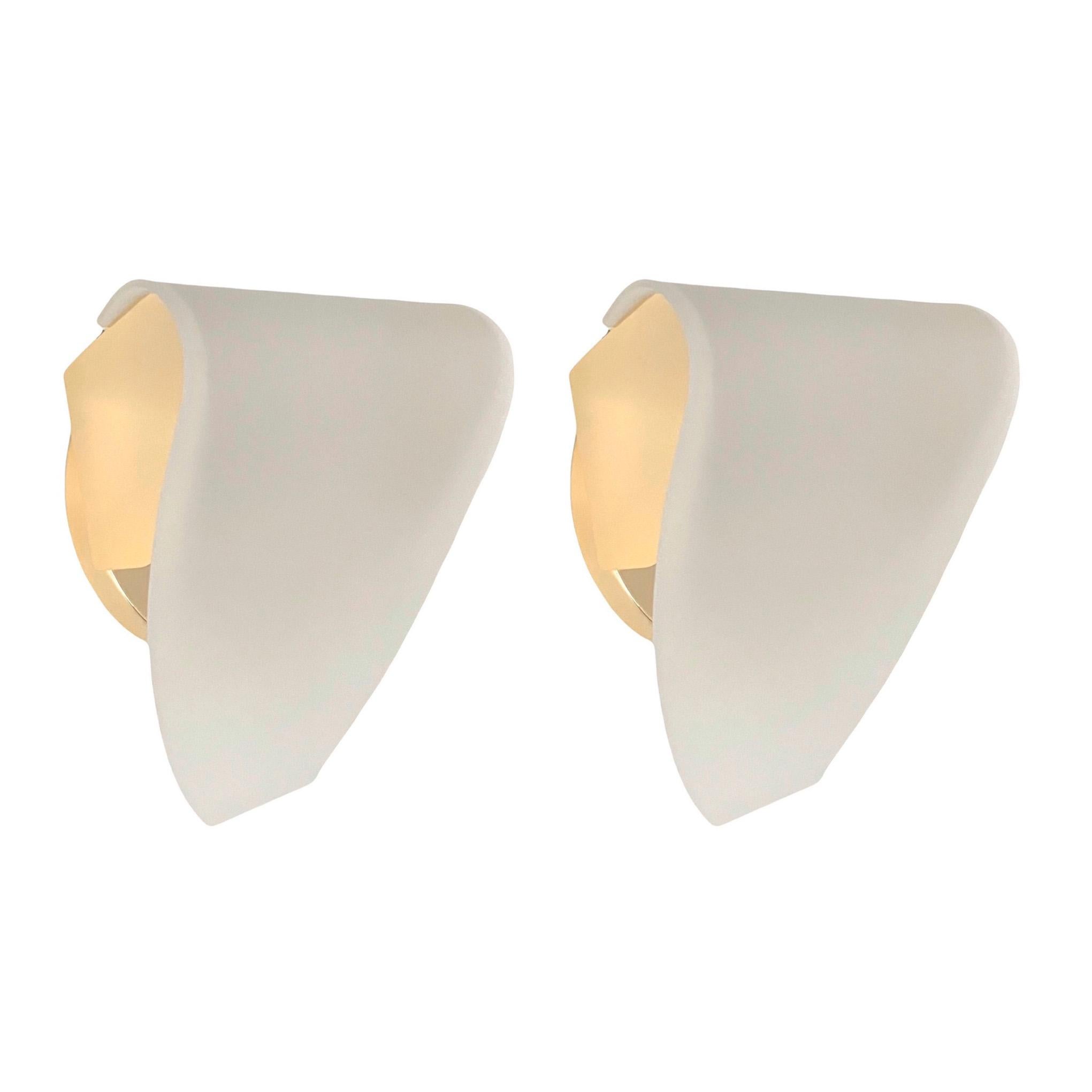 Late 20th Century Postmodern White Glass Gold Set of Four Wall Sconces by Blauet, Barcelona, 1990s For Sale