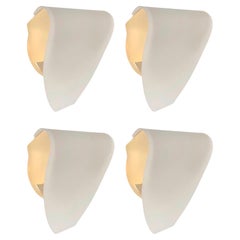 Postmodern White Glass Gold Set of Four Wall Sconces by Blauet, Barcelona, 1990s