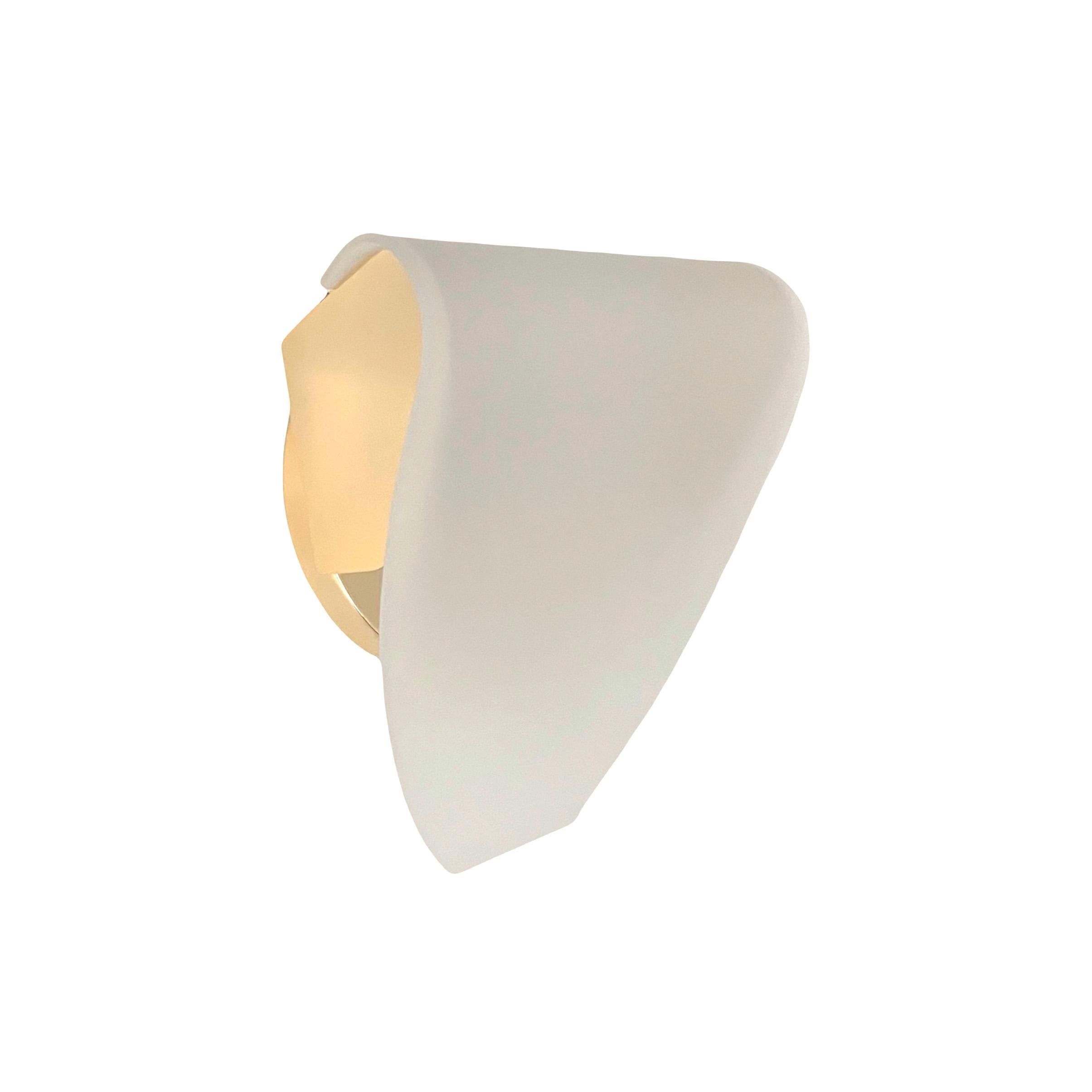 Late 20th Century Postmodern White Glass Gold Set of Six Wall Sconces by Blauet, Barcelona, 1990s For Sale