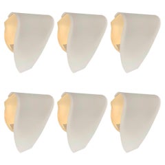 Postmodern White Glass Gold Set of Six Wall Sconces by Blauet, Barcelona, 1990s