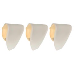 Postmodern White Glass Set of Three Wall Sconces by Blauet, Barcelona, 1990s