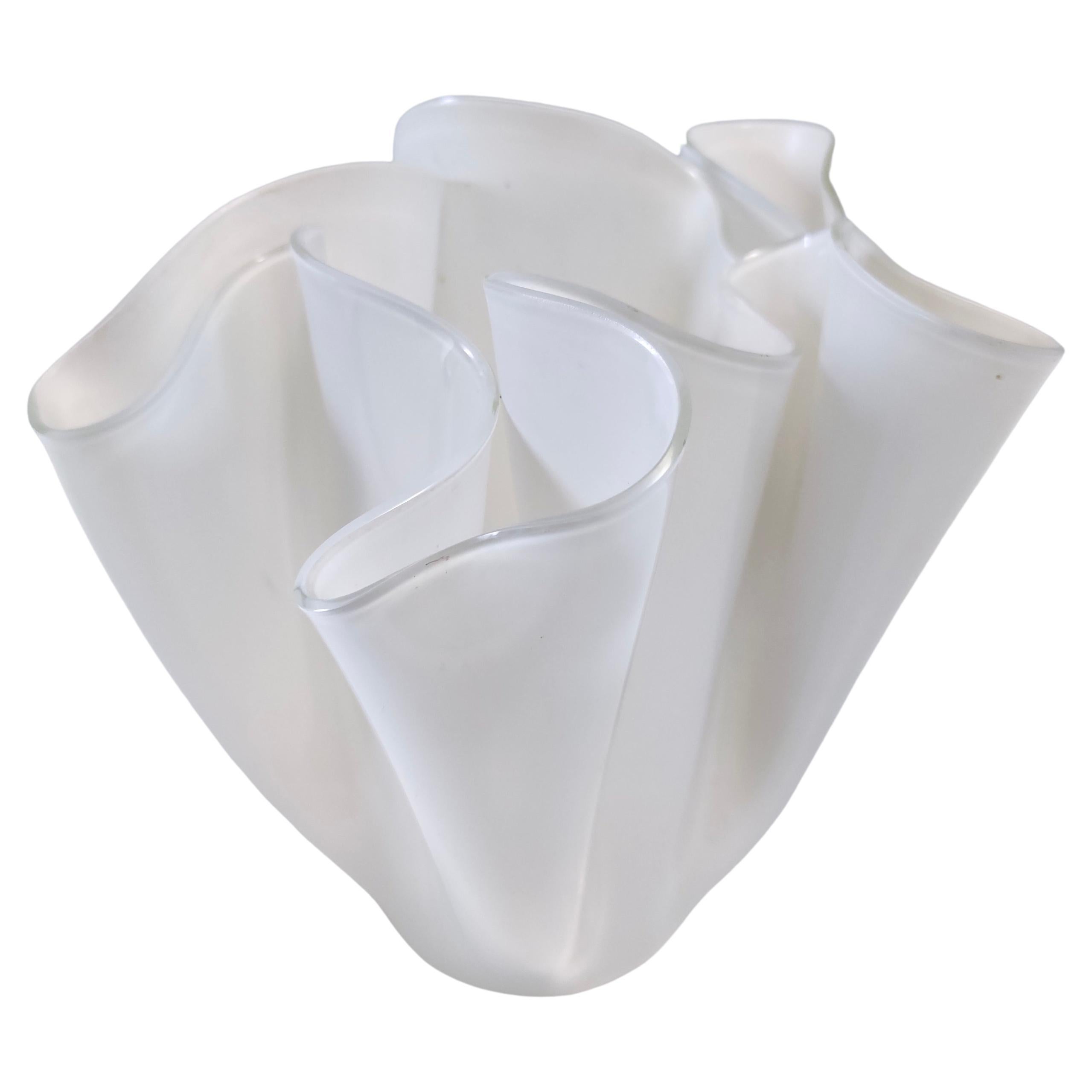 Postmodern White Glass Vase "Fazzoletto" by Giorgio Berlini, Italy For Sale