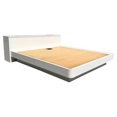 Postmodern White Gloss Laminate King Size Platform Bed With Storage Headboard