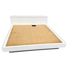 Postmodern White Gloss Laminate King Size Platform Bed With Storage Headboard