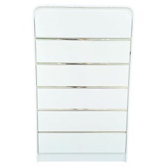 Postmodern White Gloss Laminate Waterfall Highboy Dresser