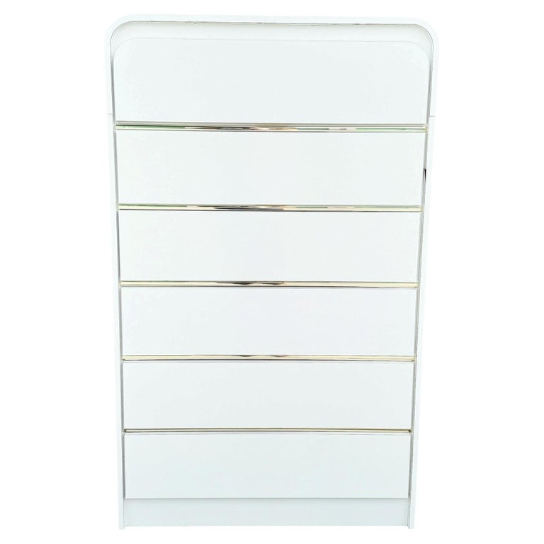 Postmodern White Gloss Laminate Waterfall Highboy Dresser For Sale at  1stDibs