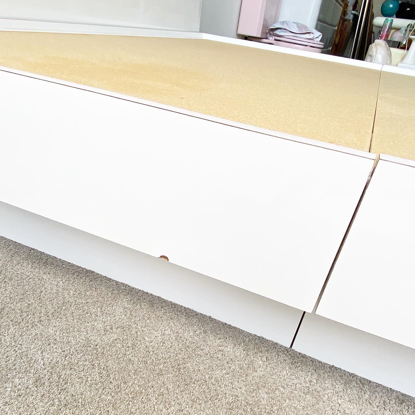 Postmodern White Lacquer Laminate King Platform Bed With Headboard 2