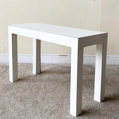 Postmodern White Lacquer Laminate Parsons Side Tables, Pair