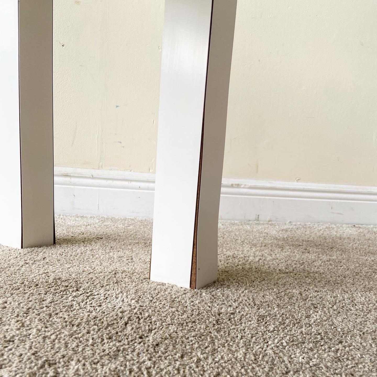 American Postmodern White Lacquer Laminate Parsons Side Tables, Pair