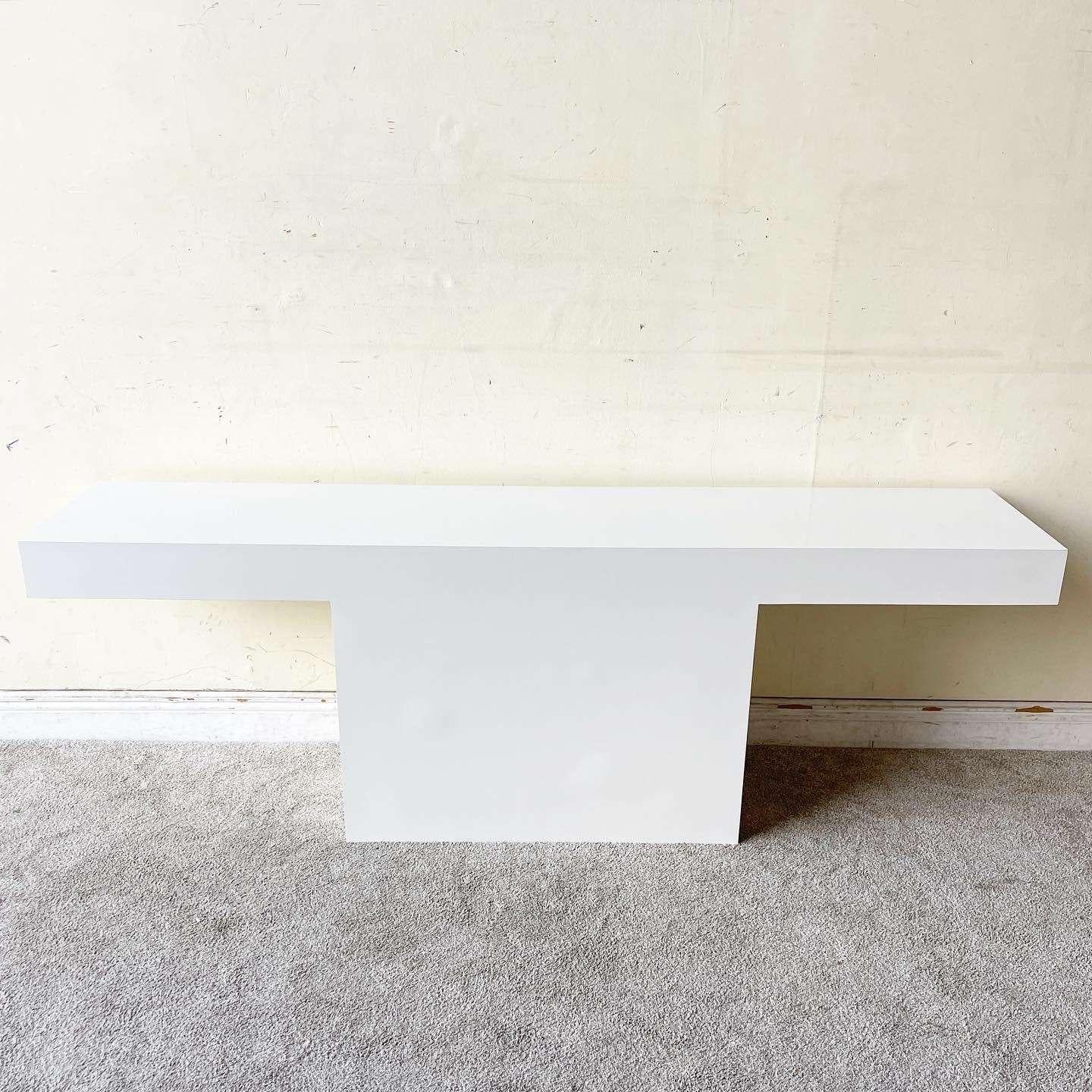 Post-Modern Postmodern White Lacquer Laminate T Console Table For Sale