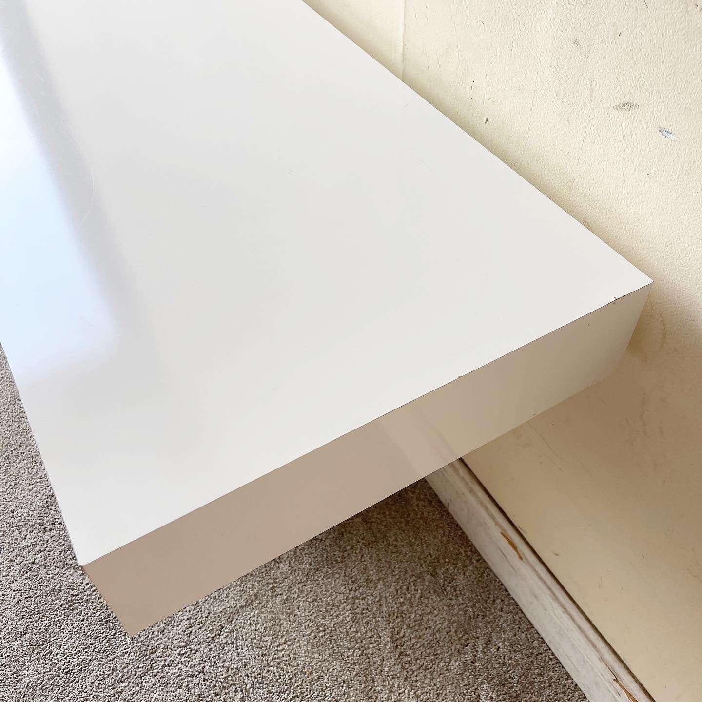 Late 20th Century Postmodern White Lacquer Laminate T Console Table For Sale