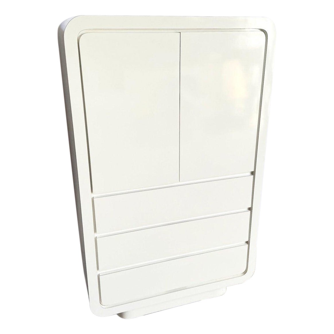 Postmodern White Lacquer Laminate Waterfall Armoire For Sale