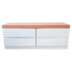 Postmodern White Lacquer & Pink Matte Laminate Dresser with Gold Trim