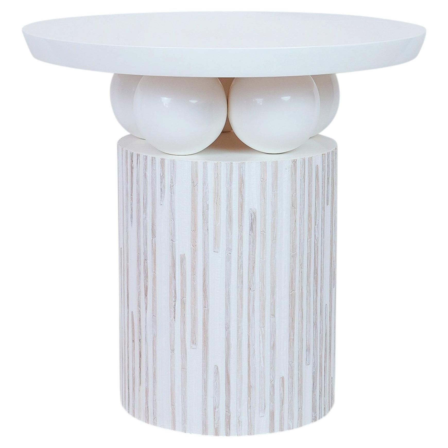 Postmodern White Lacquer Side Table with Wallpaper Wrapped Base For Sale