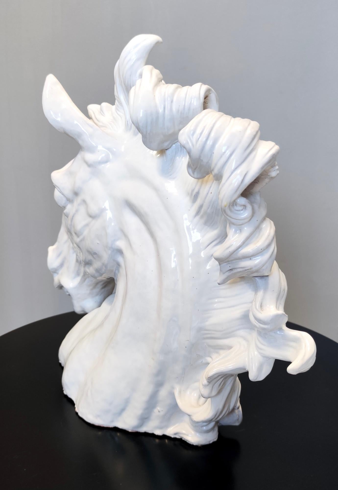 Postmodern White Lacquered Earthenware Horse Head Decorative Object, Italy 1980s For Sale 2