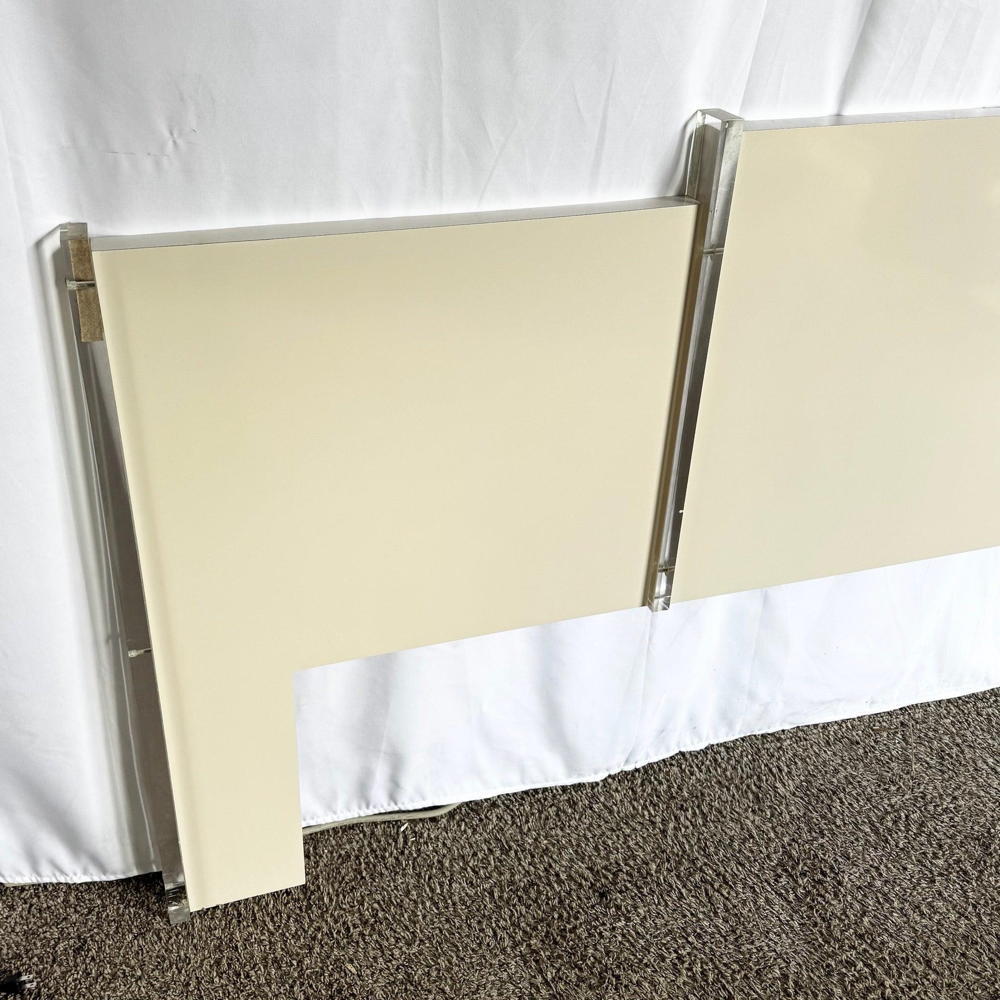 Late 20th Century Postmodern White Laminate and Lucite King Size Headboard For Sale