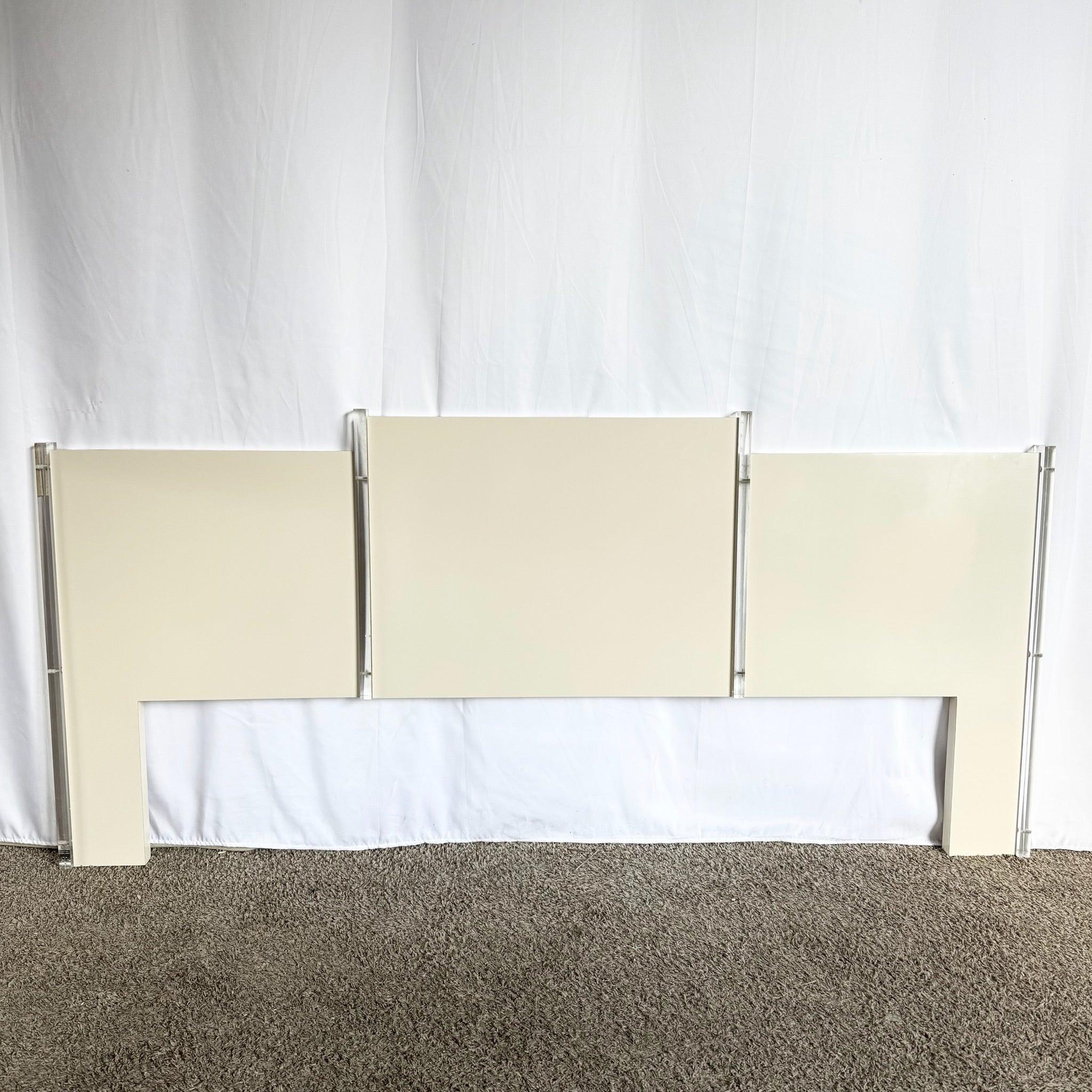 Wood Postmodern White Laminate and Lucite King Size Headboard For Sale