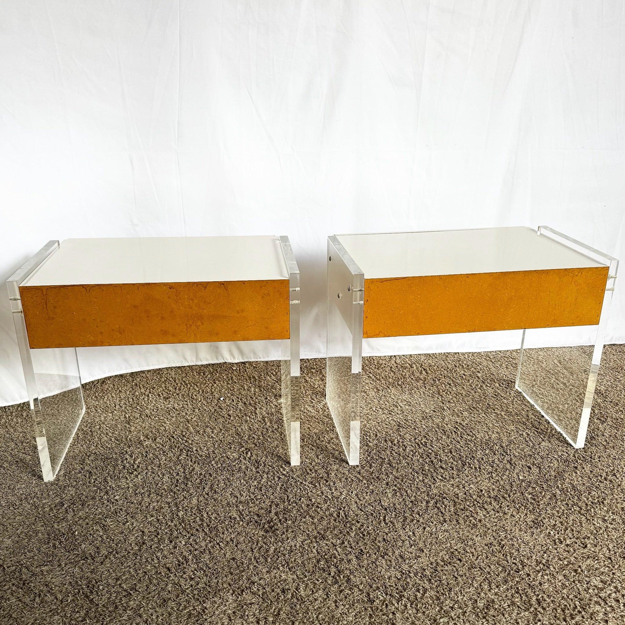 American Postmodern White Laminate Lucite Floating Nighstands - A Pair For Sale