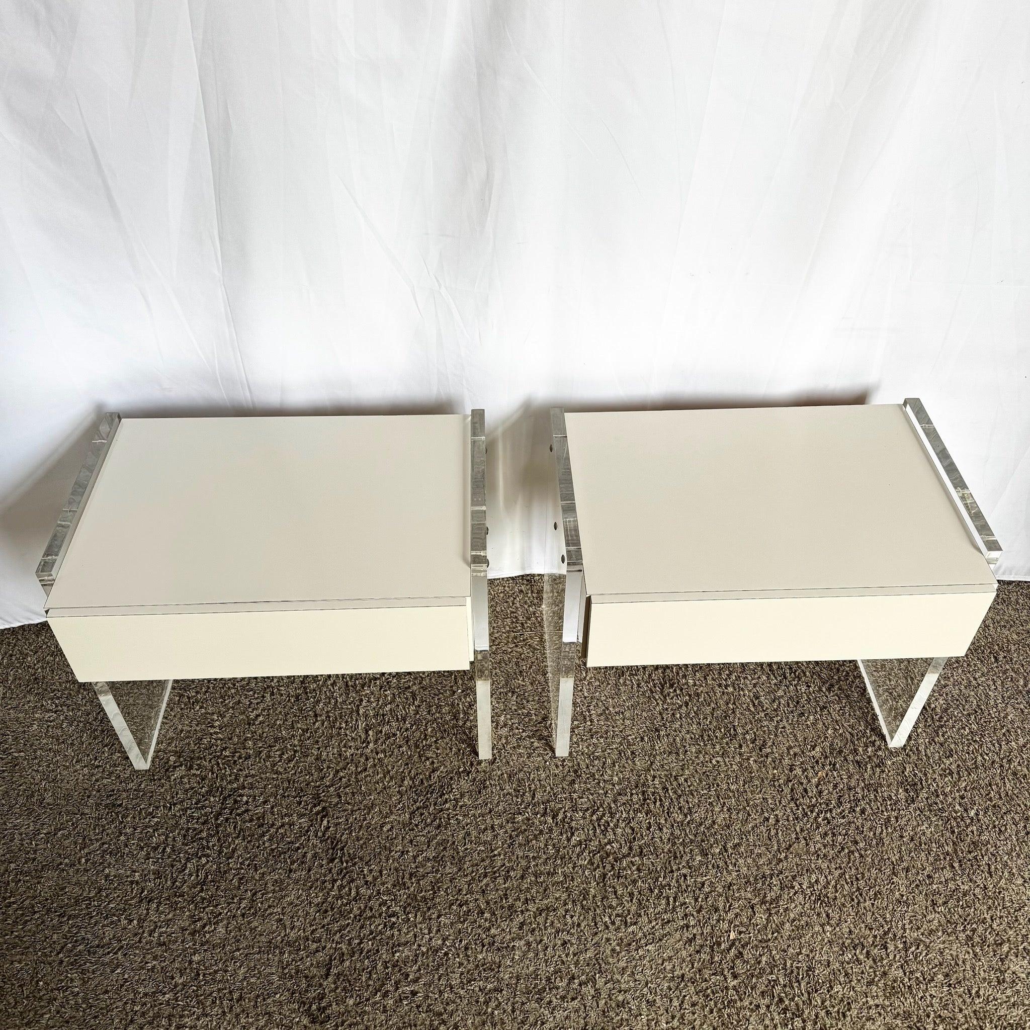 Postmodern White Laminate Lucite Floating Nighstands - A Pair For Sale 2