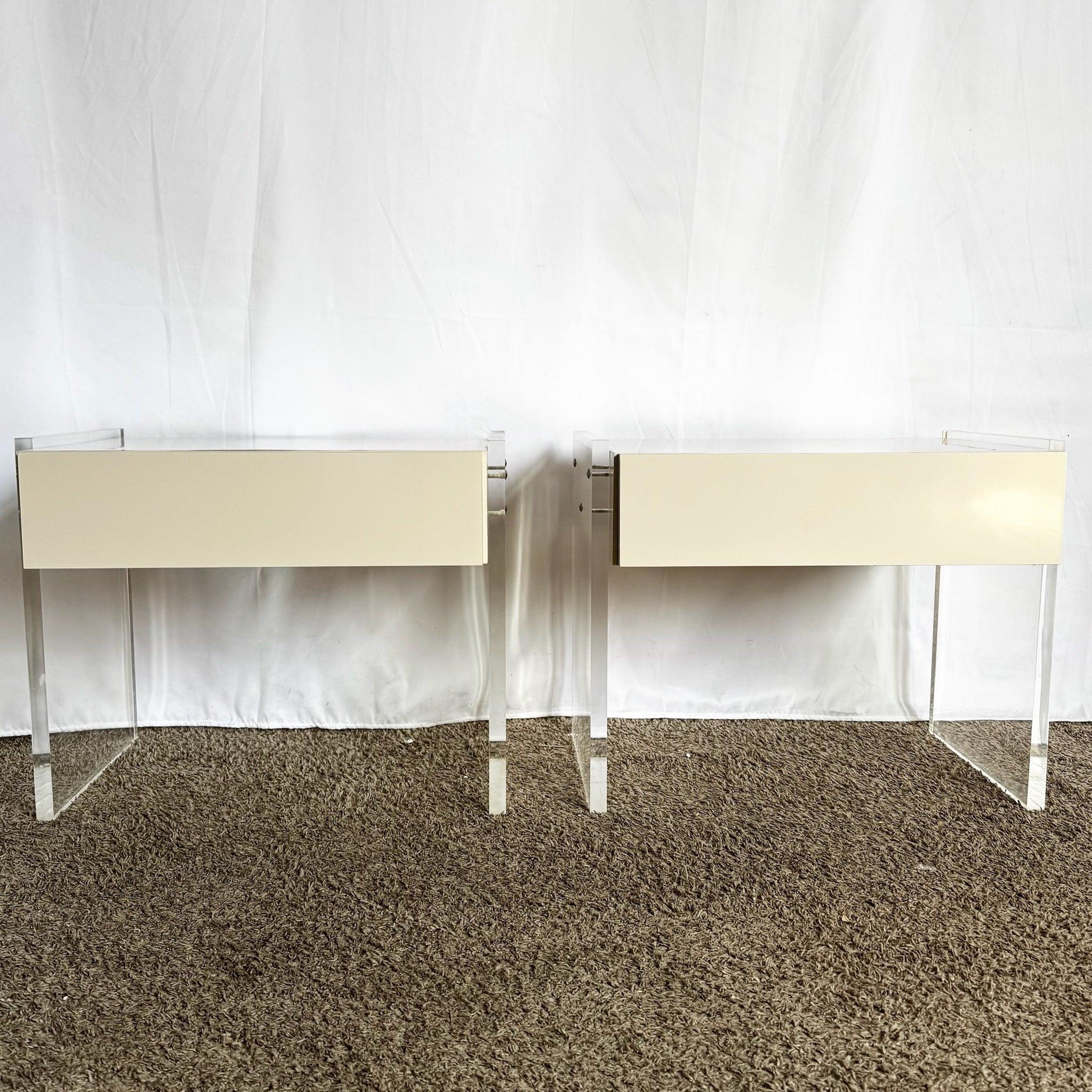 Postmodern White Laminate Lucite Floating Nighstands - A Pair For Sale 3