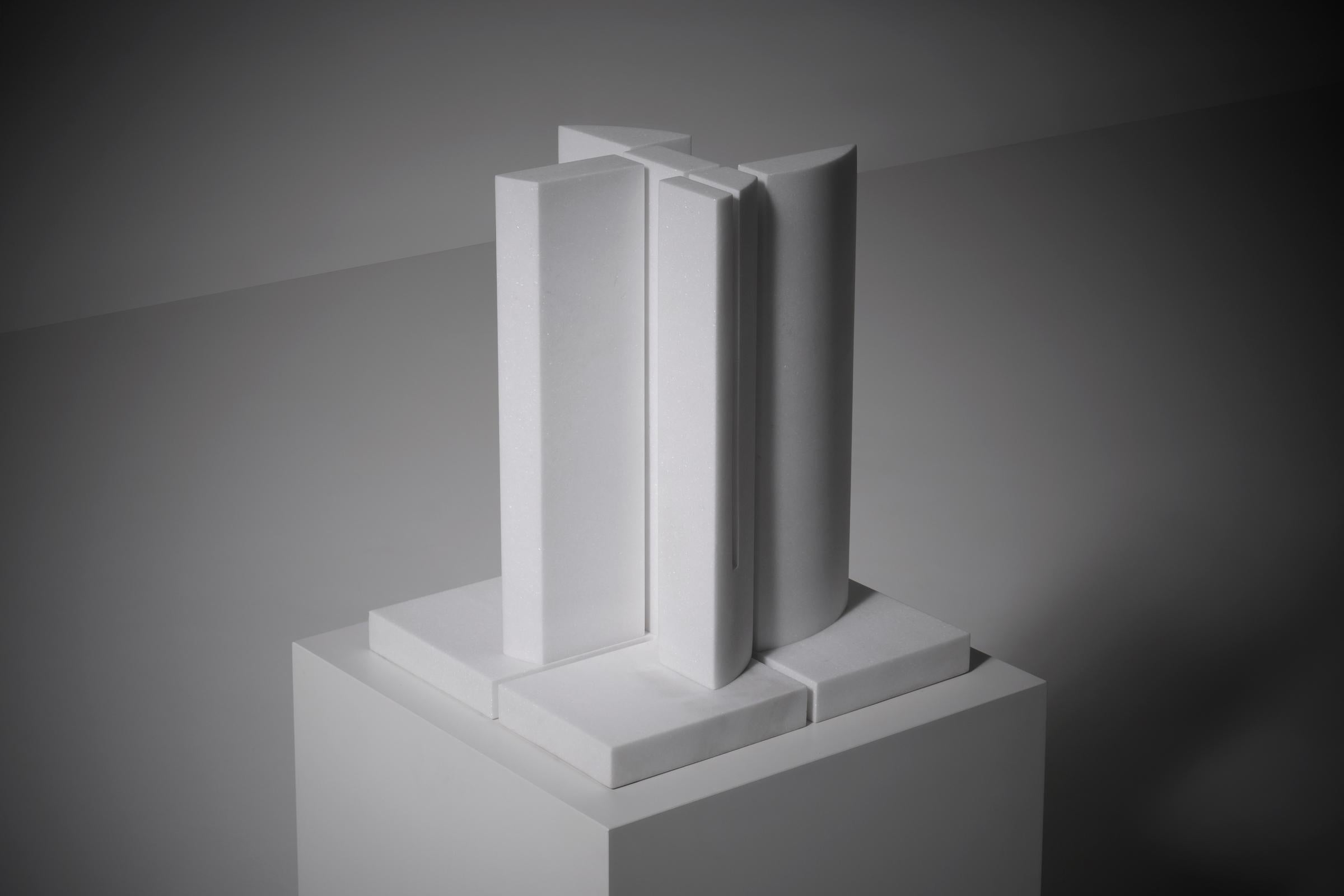 Marble Postmodern white marble sculpture by Jean-Claude Reussner, France 1980s For Sale