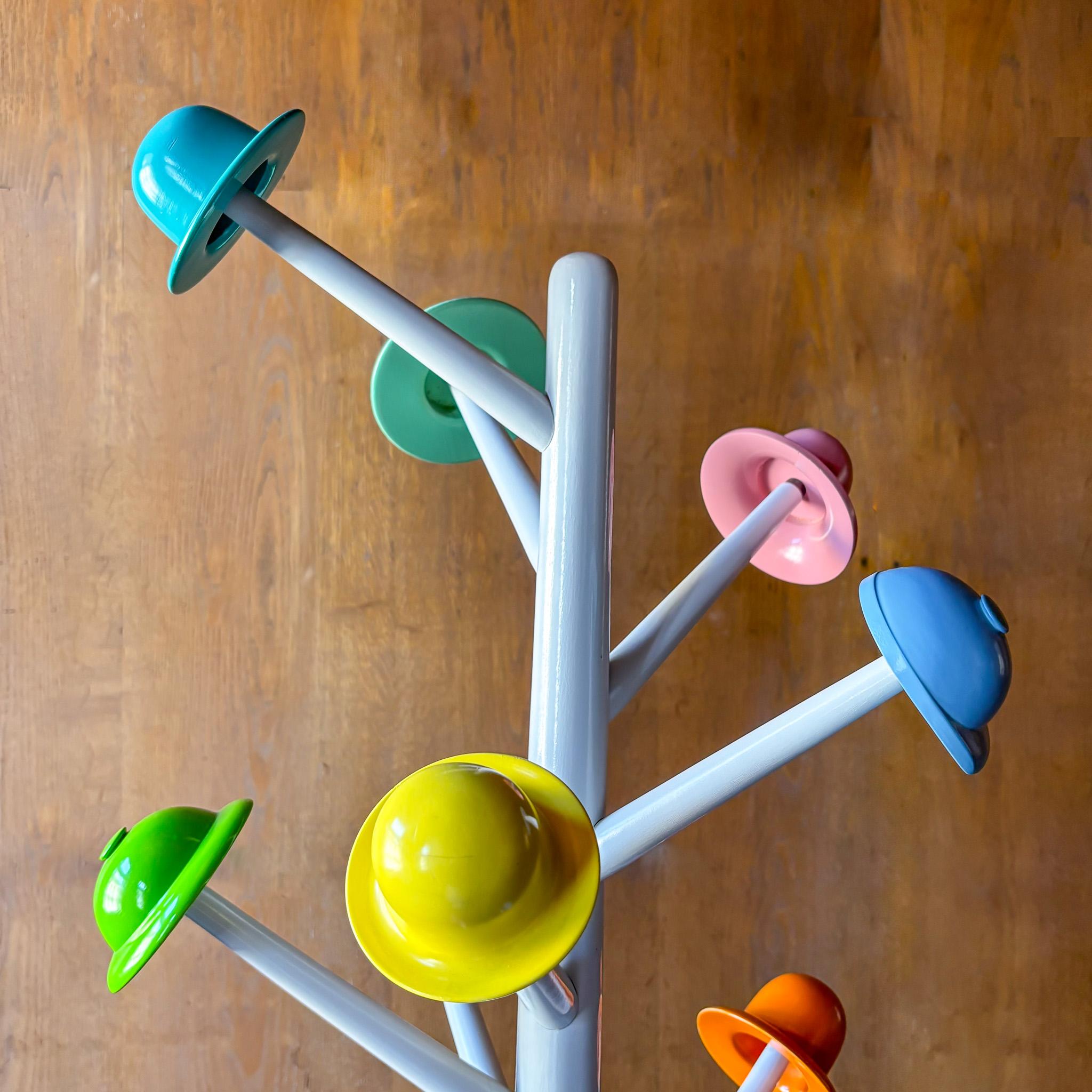 Mid-Century Modern Postmodern White Metal Coatrack with Multi Colored Hooks by Ugo Nespolo, Italy For Sale