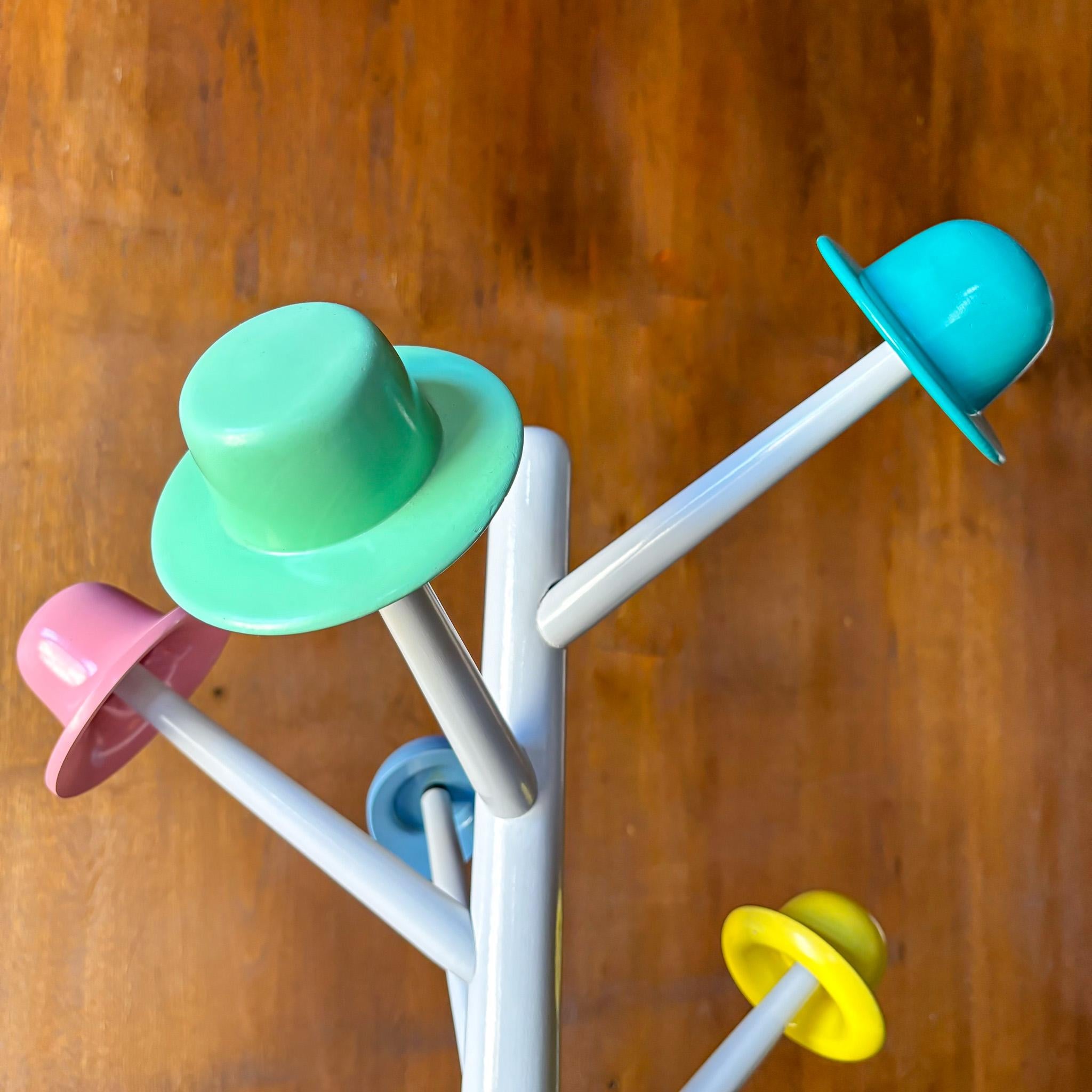 Postmodern White Metal Coatrack with Multi Colored Hooks by Ugo Nespolo, Italy For Sale 1