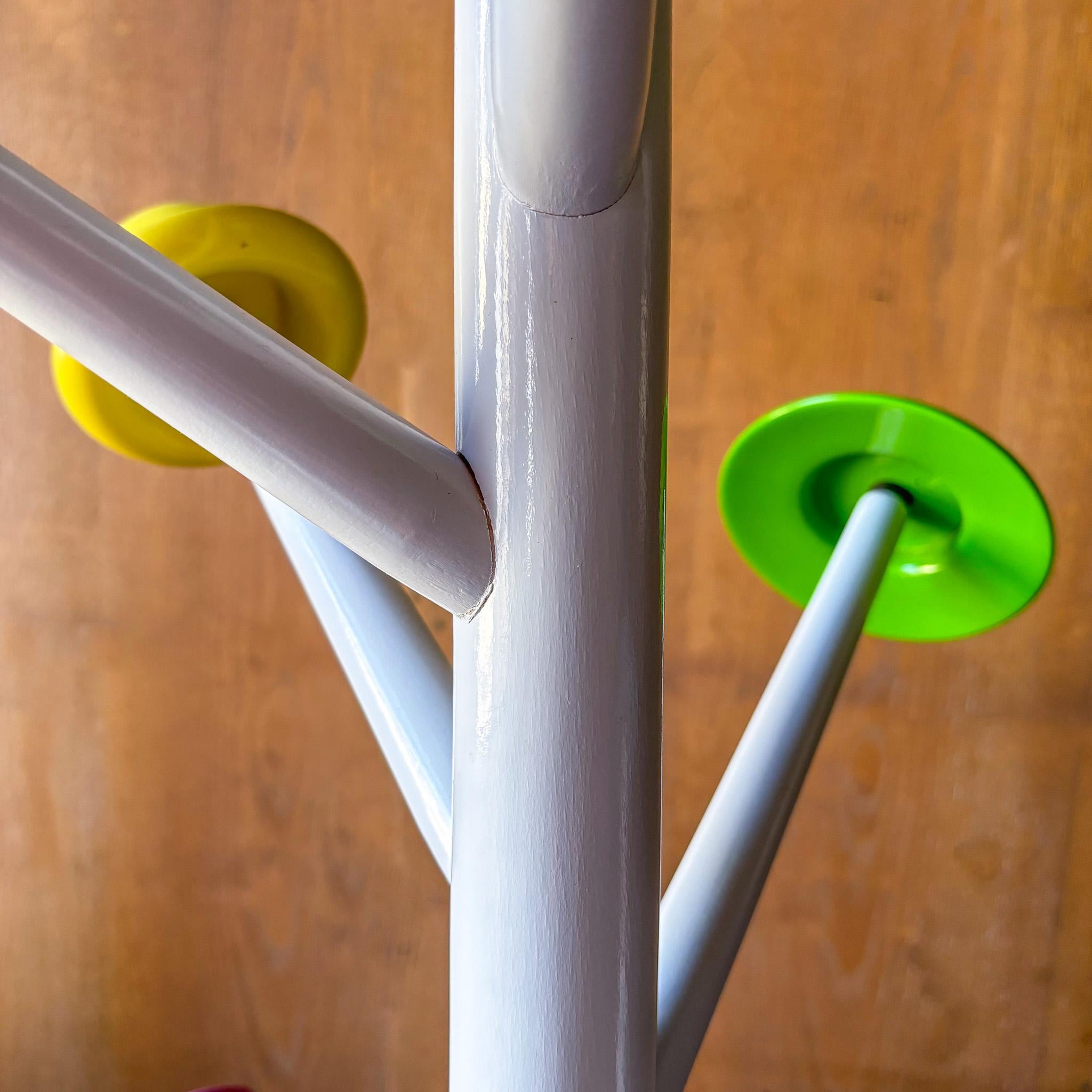 Postmodern White Metal Coatrack with Multi Colored Hooks by Ugo Nespolo, Italy For Sale 3