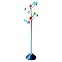 Postmodern White Metal Coatrack with Multi Colored Hooks by Ugo Nespolo, Italy