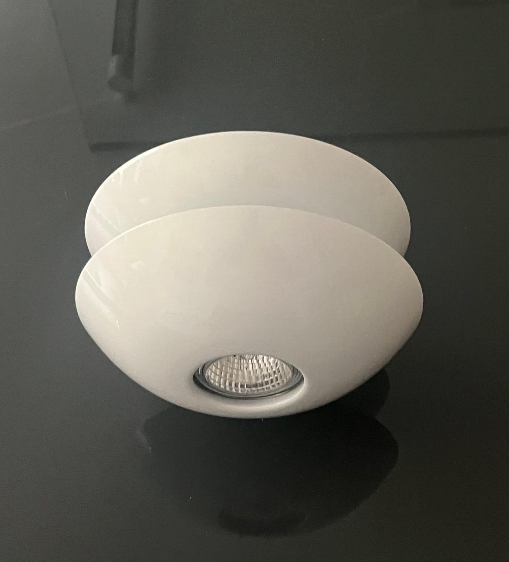 Spagnolo Postmodern White Metal Pair of Halogen Flush Mounts by Blauet, Barcelona, 1980s in vendita