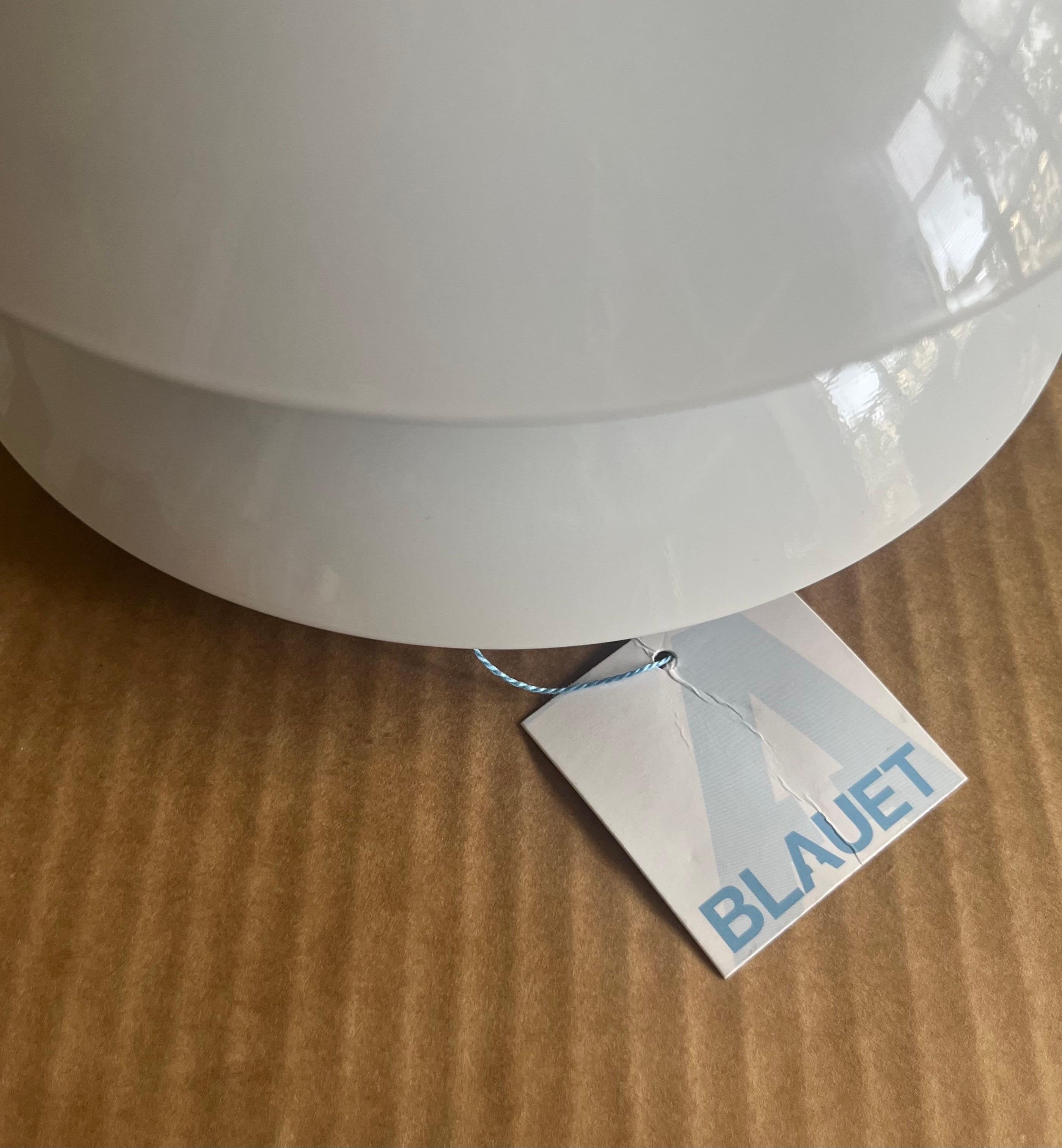Metallo Postmodern White Metal Pair of Halogen Flush Mounts by Blauet, Barcelona, 1980s in vendita