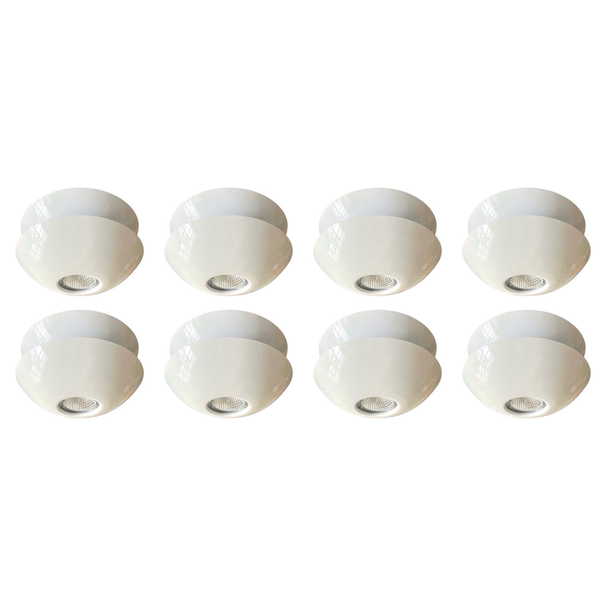 Postmodern White Metal Set of Eight Flush Mounts by Blauet, Barcelona, 1980s
