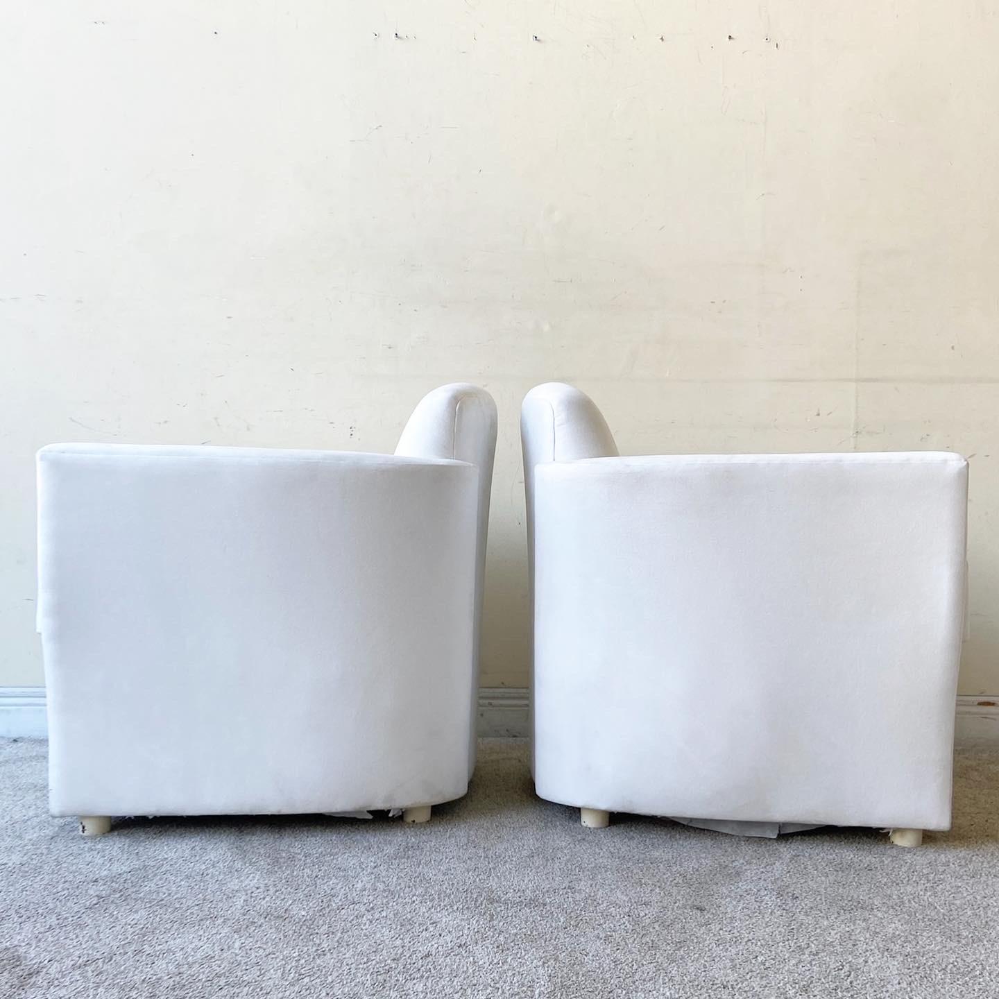 Postmodern White Micro Suede Lounge Chairs In Good Condition For Sale In Delray Beach, FL