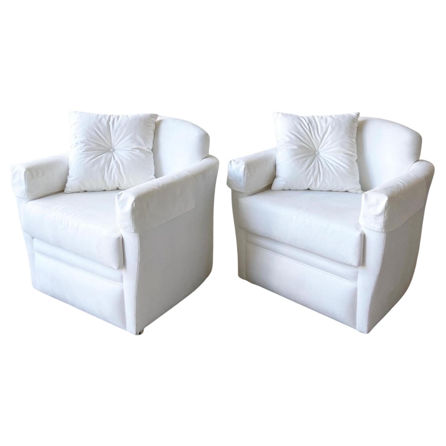 Postmodern White Micro Suede Lounge Chairs For Sale