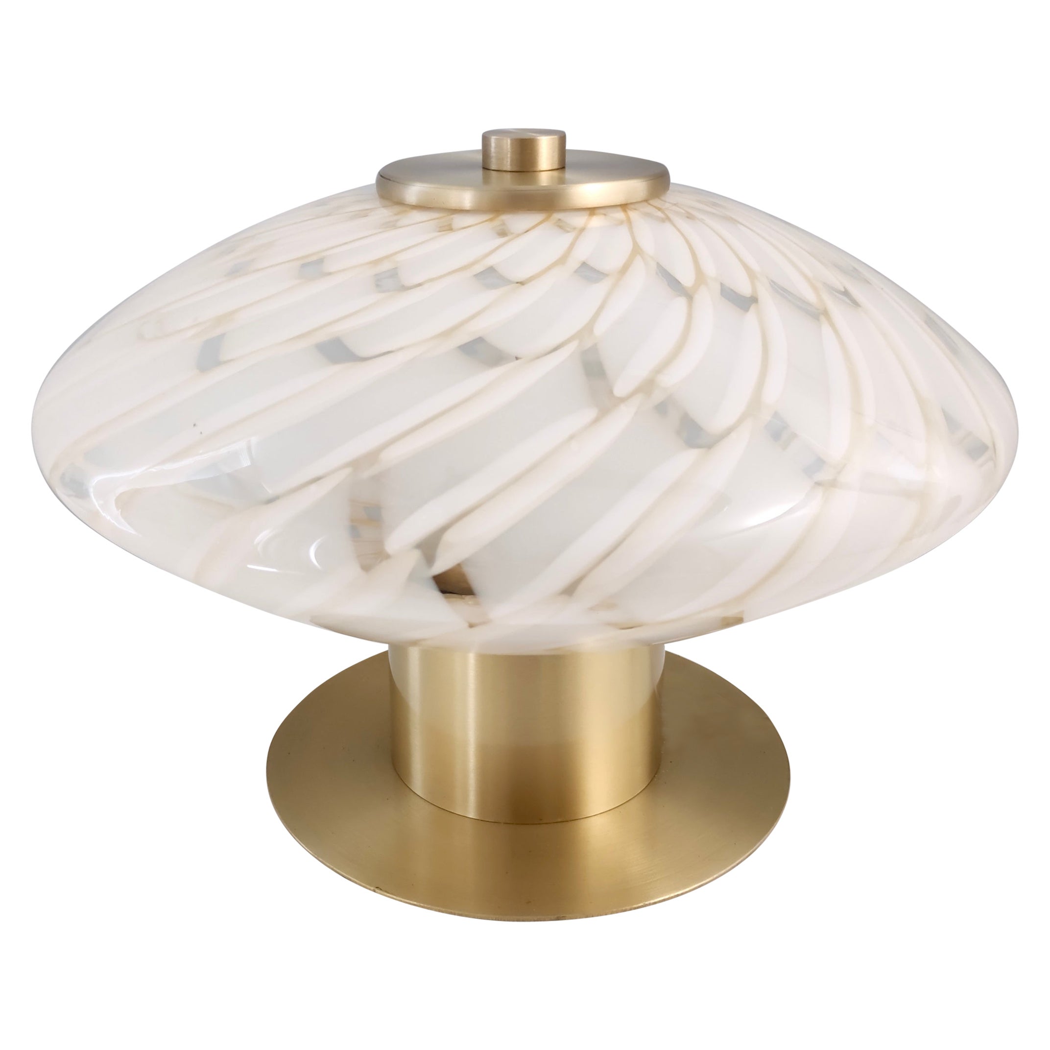 Postmodern White Murano Glass and Brass Table Lamp, Italy, 1980s