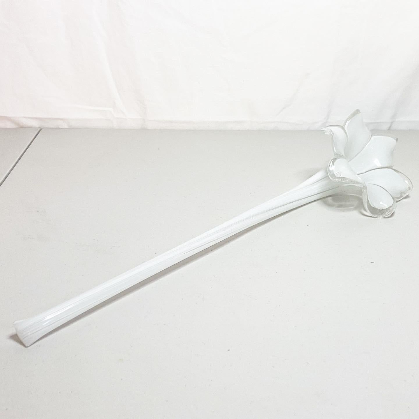 Post-Modern Postmodern White Murano Glass Long Stem Flower