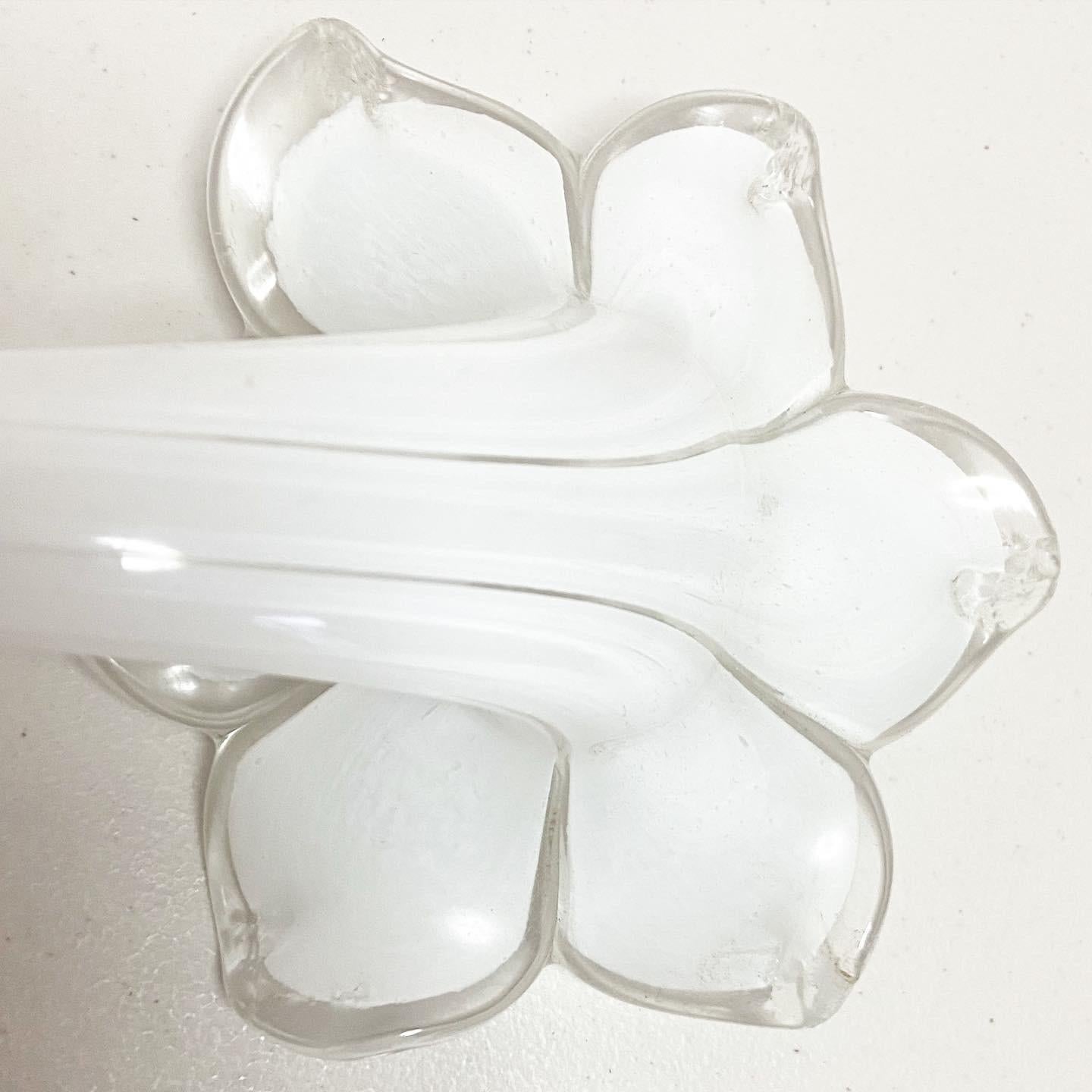 Italian Postmodern White Murano Glass Long Stem Flower