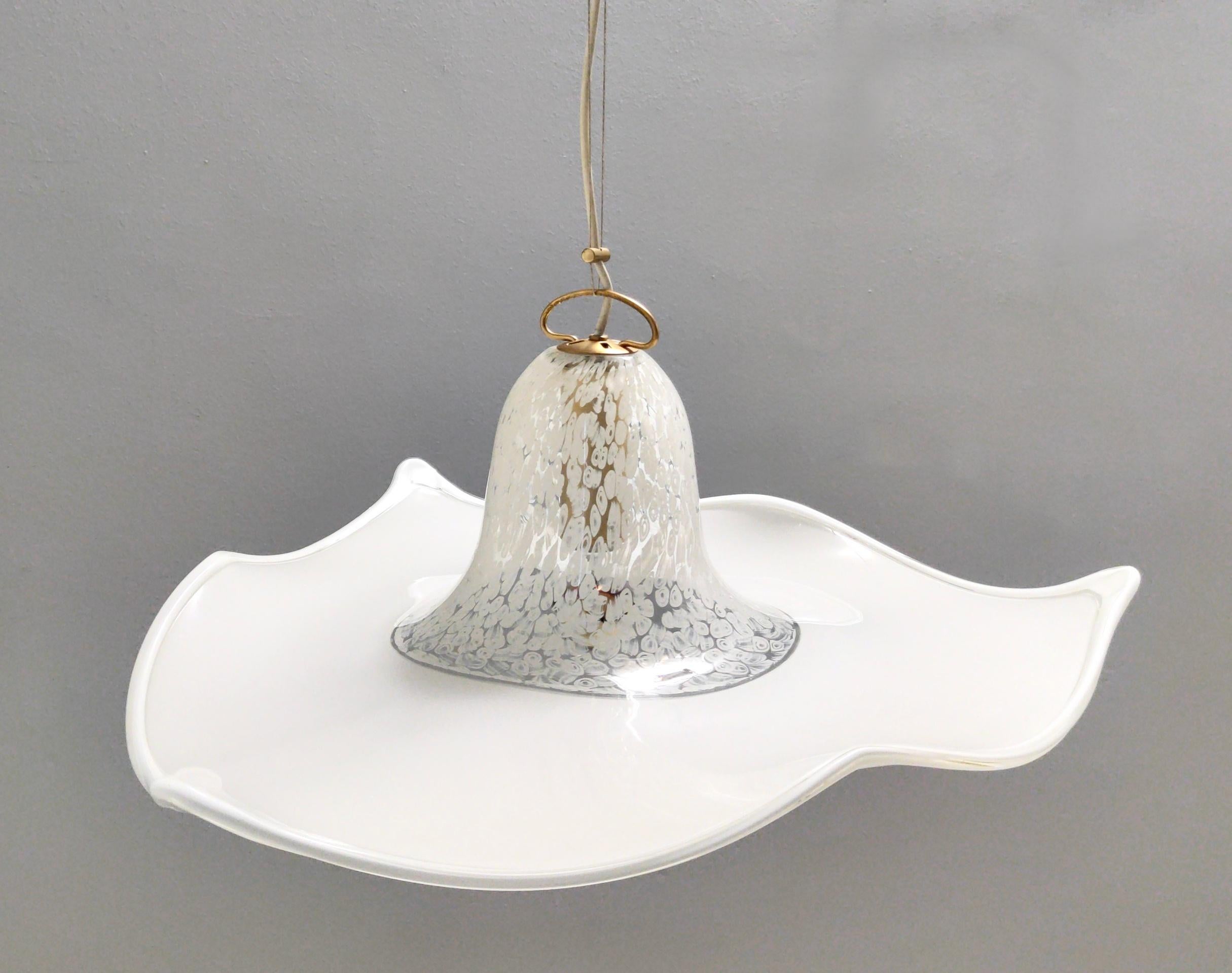 Late 20th Century Postmodern White Murano Glass Pendant Marked La Murrina, Italy, 1980s For Sale