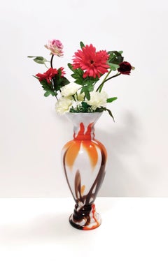 Postmodern White, Orange and Brown Murano Glass Vase by Carlo Moretti, Italy