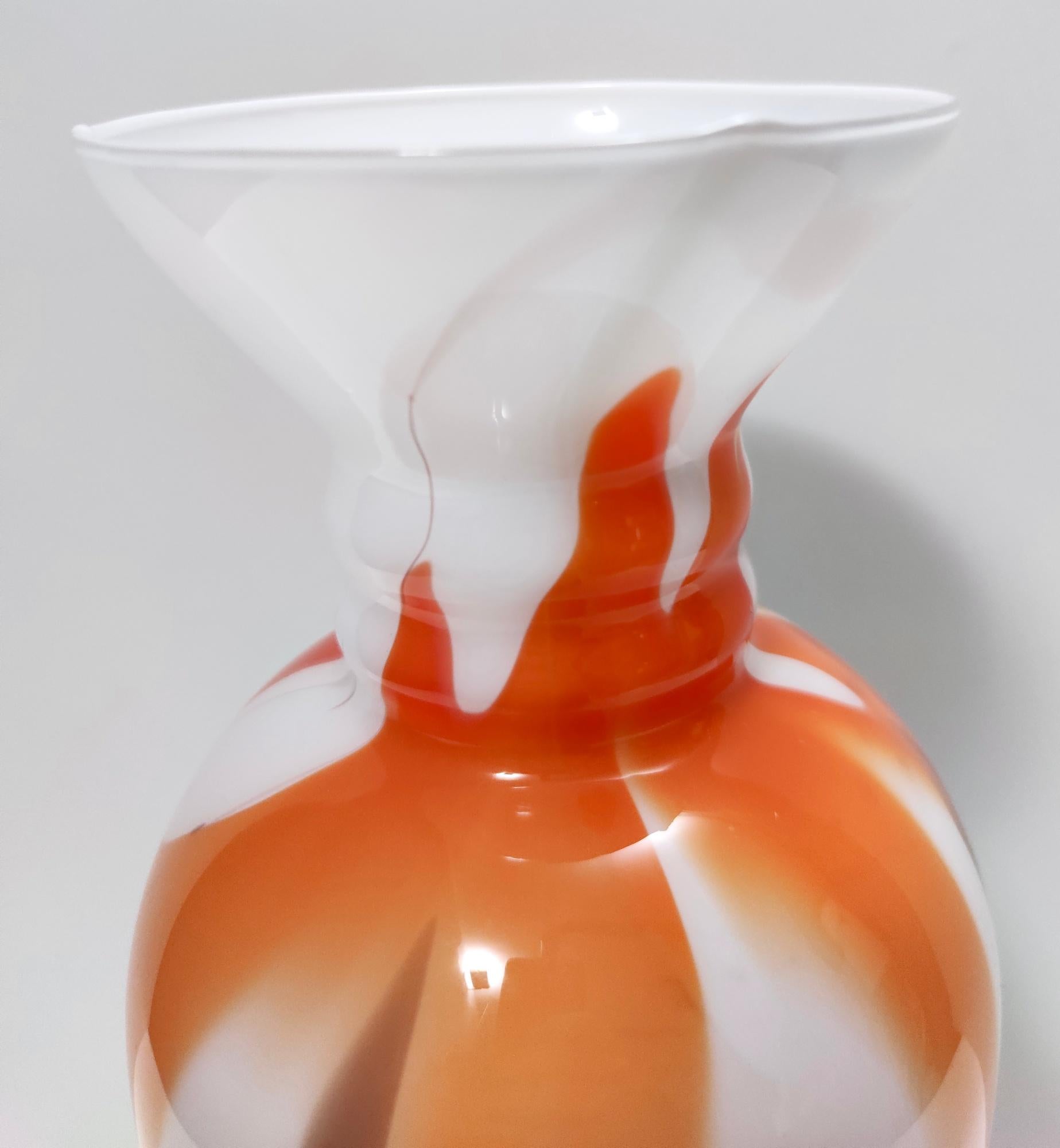 Postmodern White, Orange and Brown Murano Glass Vase by Carlo Moretti, Italy For Sale 5