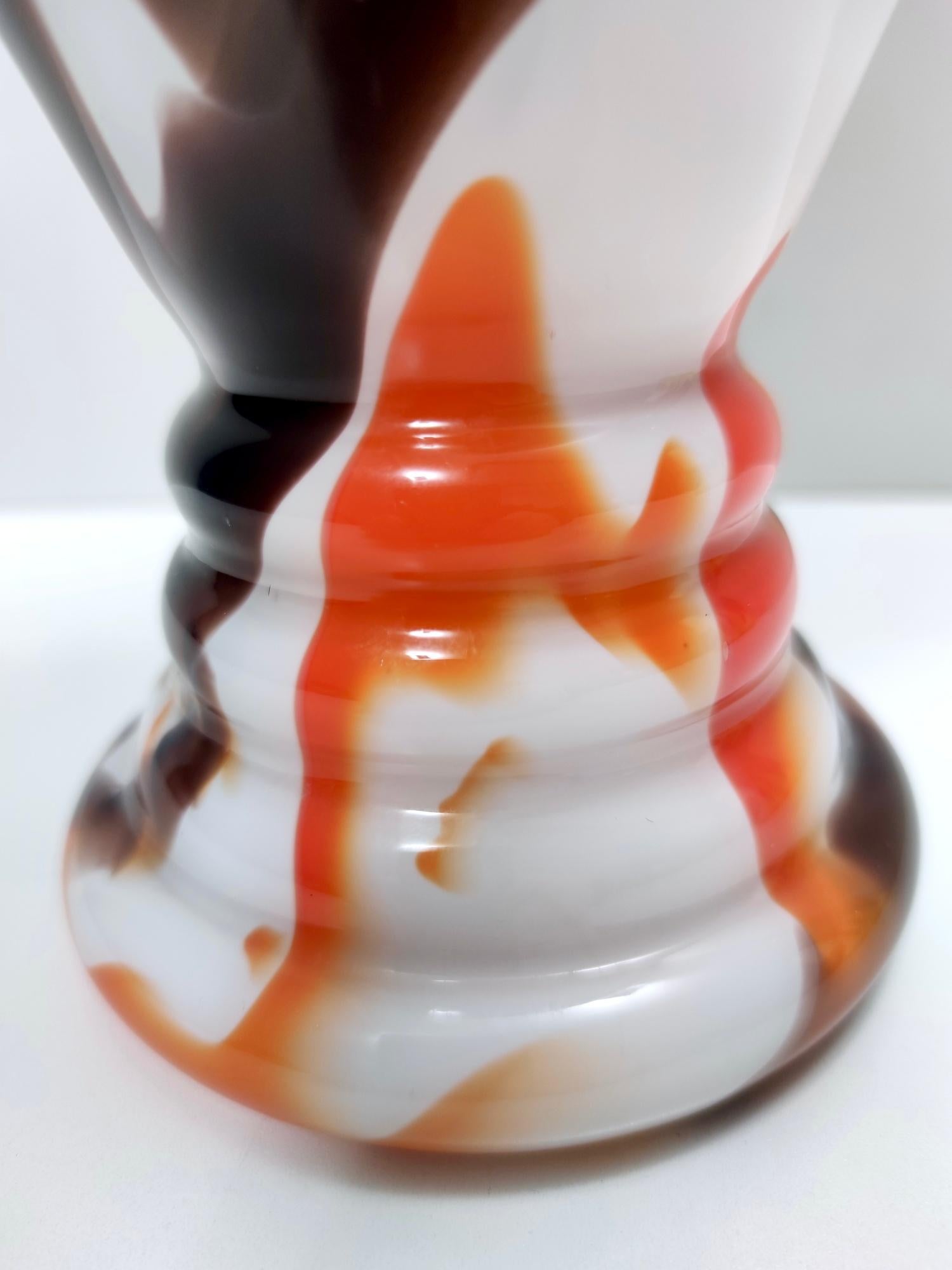 Postmodern White, Orange and Brown Murano Glass Vase by Carlo Moretti, Italy For Sale 4
