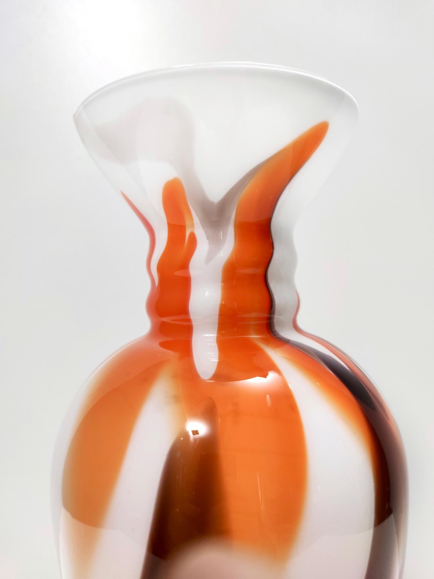 Postmodern White, Orange and Brown Murano Glass Vase by Carlo Moretti, Italy For Sale 2
