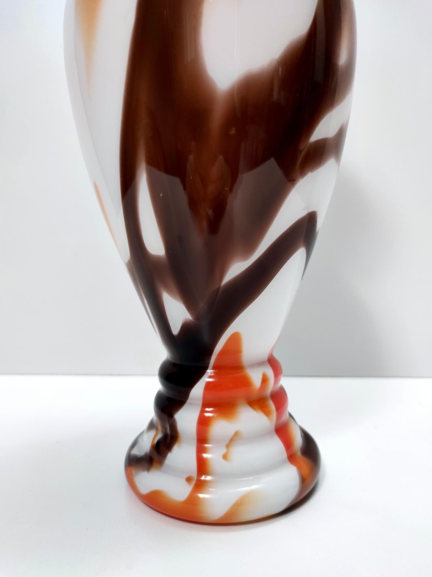 Postmodern White, Orange and Brown Murano Glass Vase by Carlo Moretti, Italy For Sale 3