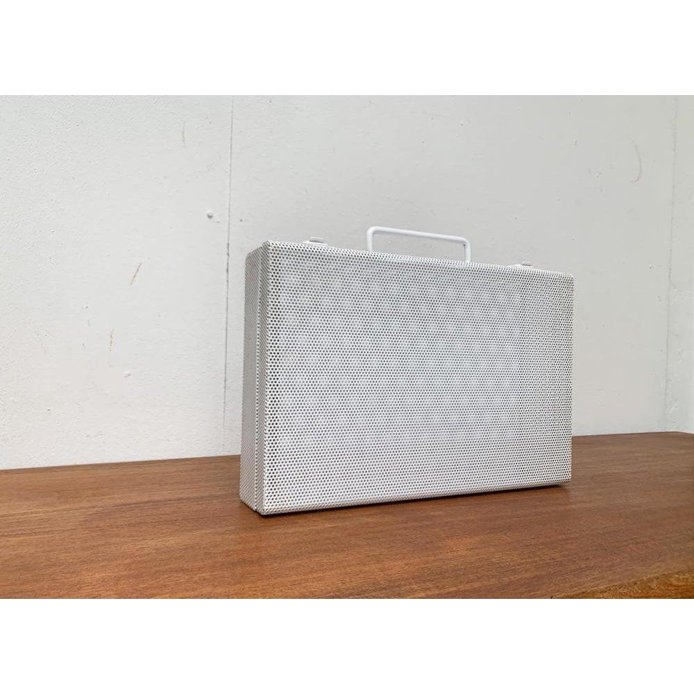 Postmodern White Perforated Metal Briefcase, 1980s For Sale 1