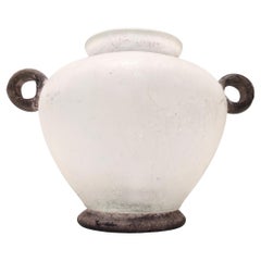 Postmodern White Scavo Glass Amphora Vase by Santi Murano, Italy